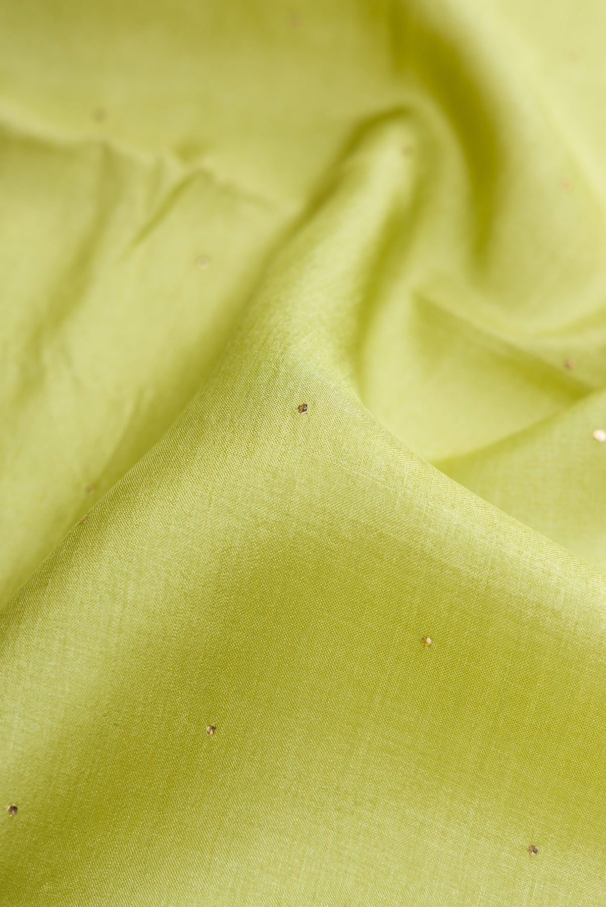 Close up of Pista Green Dual Tone Tussar Silk Saree with Embroidery on the body and Fancy Border.  displaying folds