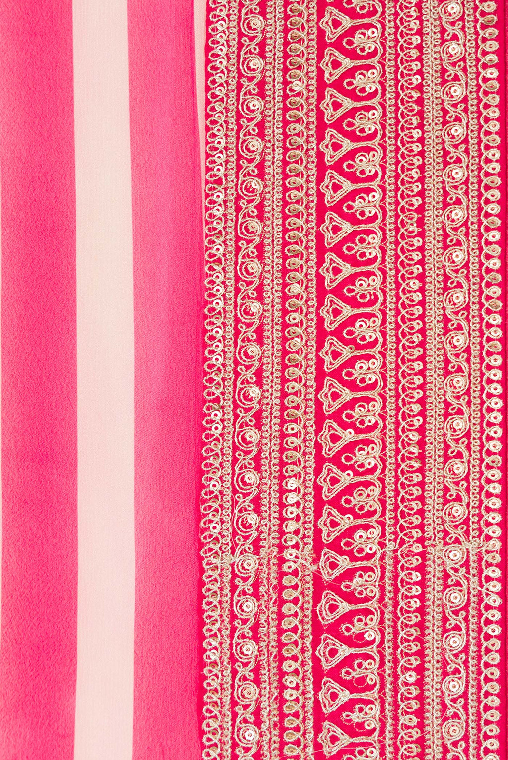 Border image of Beige and Pink Color Mysore Crepe Saree with Stripes on the body and Embroidery Border. 