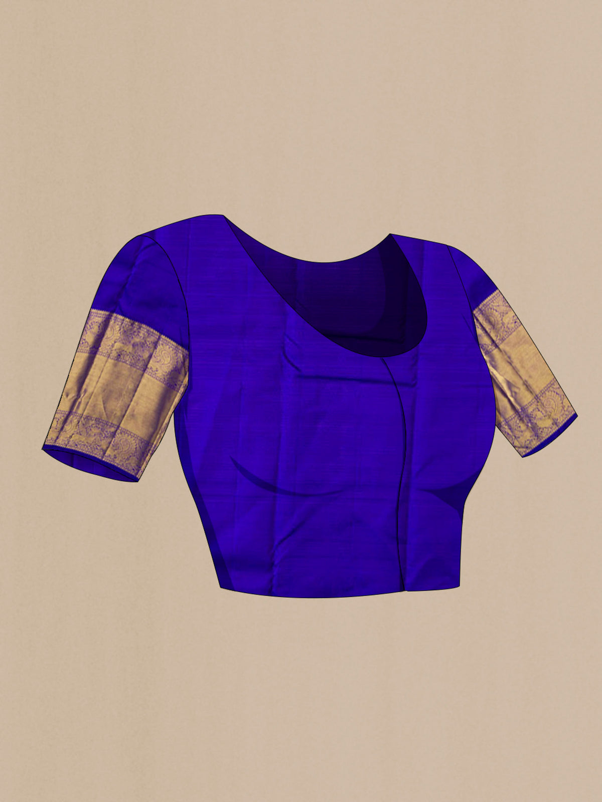 Close up image of the blouse of Green Kanchipuram Silk Saree with Plain Body and Zari Border
