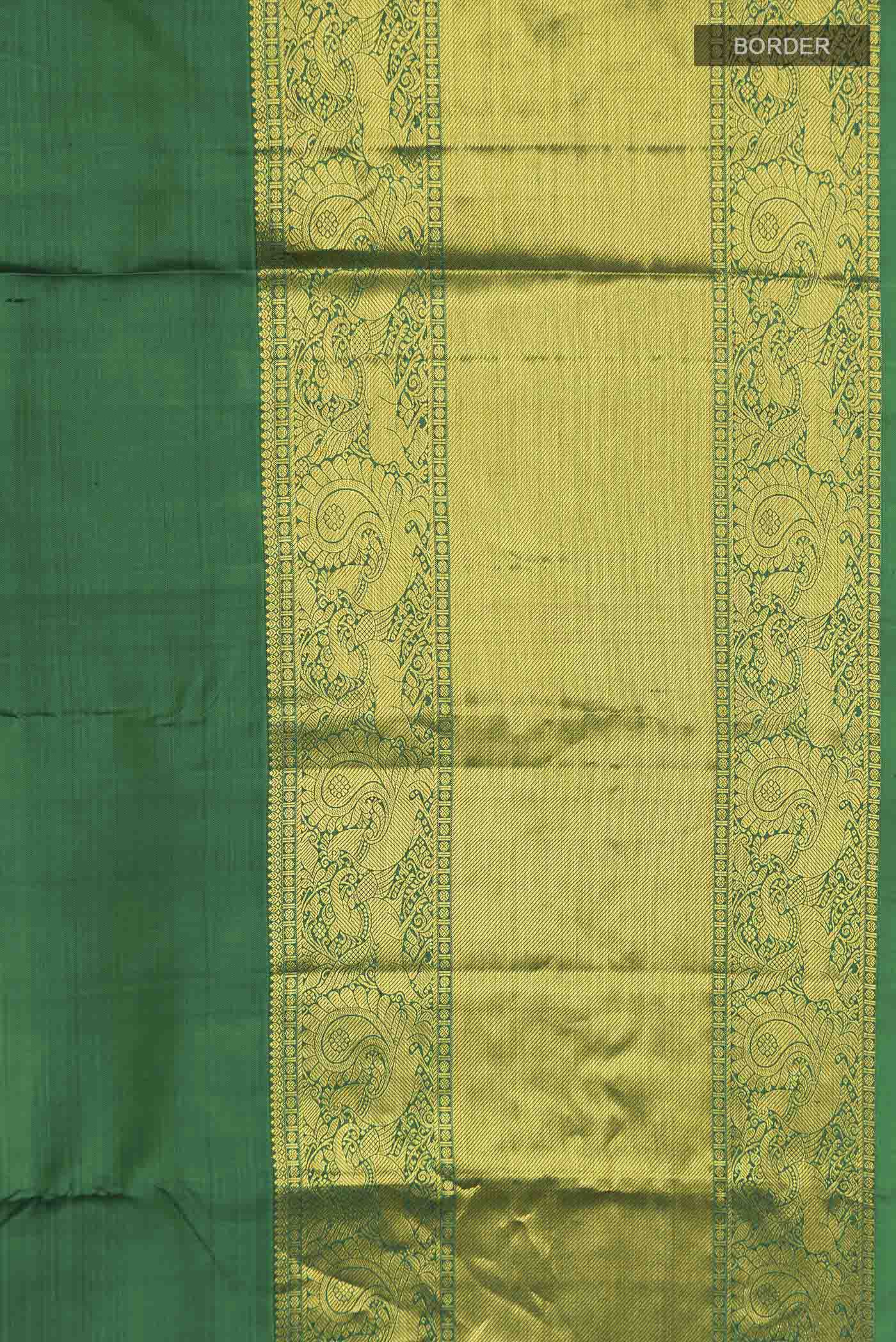 Border image of Green Kanchipuram Silk Saree with Plain Body and Zari Border