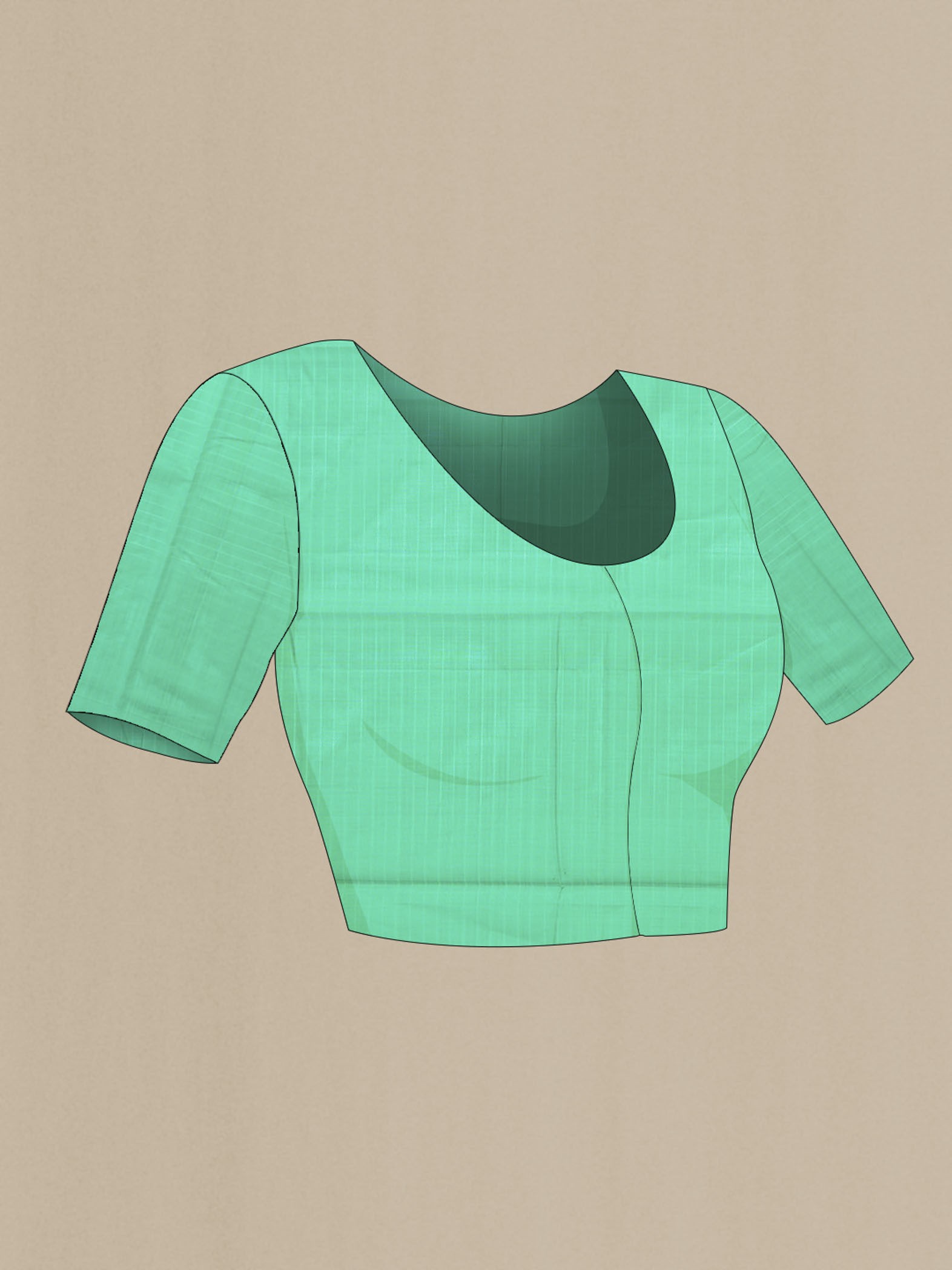 Close up image of the blouse of Green Silk Cotton Saree with Thread Butta on the body and Thread Border