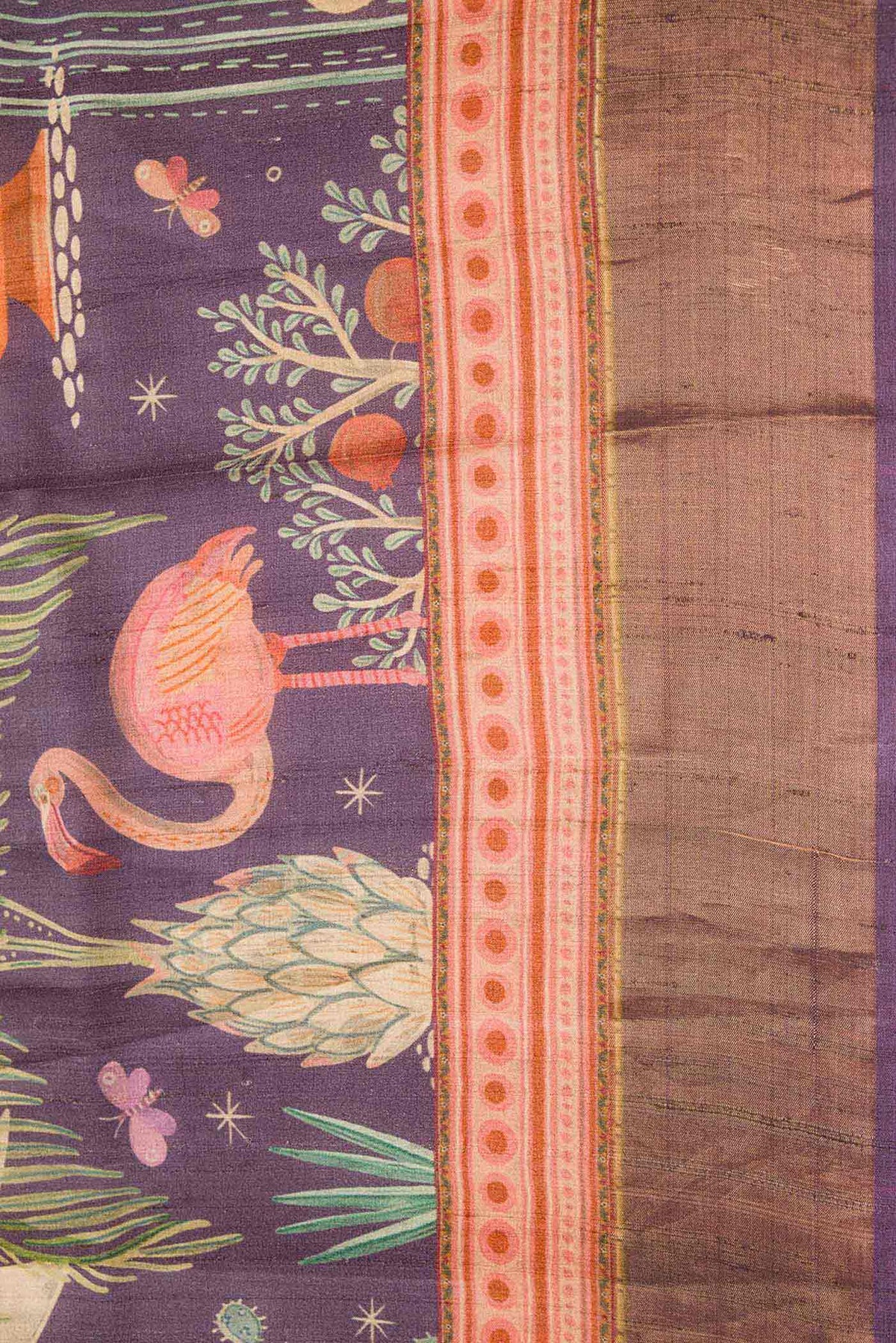Border image of Purple Dual Tone Tussar Silk Saree with Printed design on the body and Fancy Border