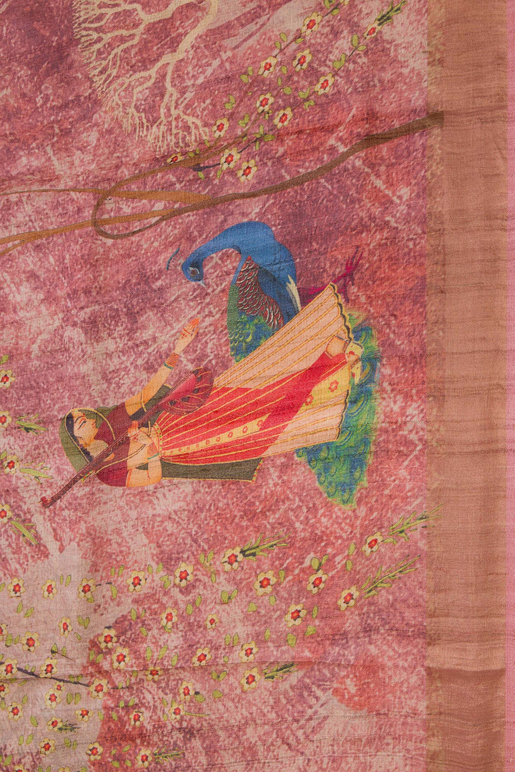 Border image of Pink Dual Tone Tussar Silk Saree with Printed design on the body and Zari Border. 