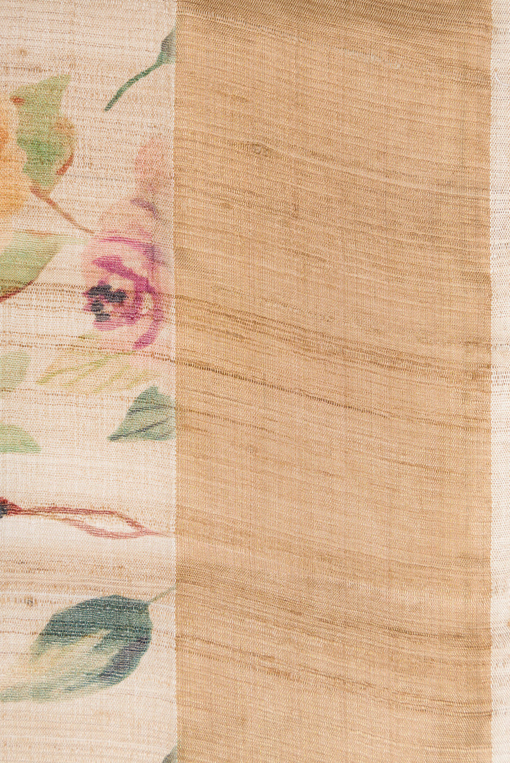 Border image of Beige Dual Tone Tussar Silk Saree with Printed design on the body and Zari Border. 