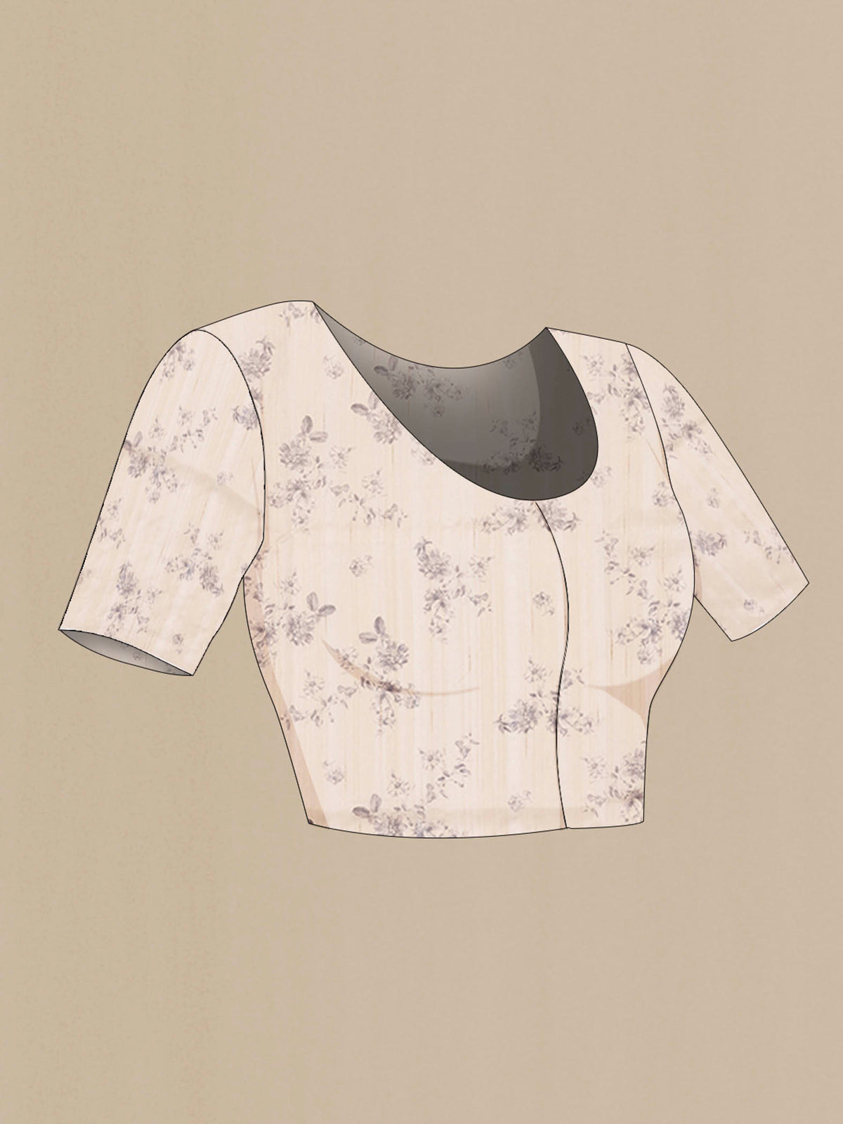 Close up image of the blouse of Beige Kota Cotton Saree with Checked design on the body and Embroidery Border