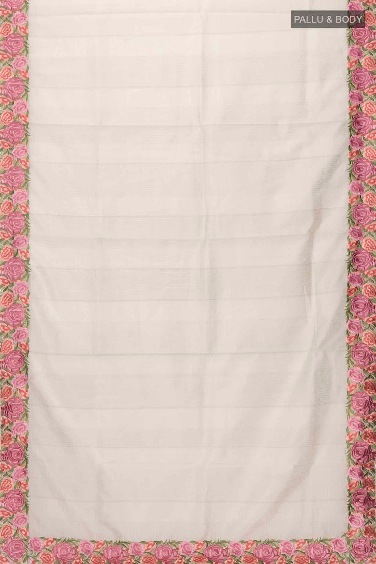 Flat view of Beige Kota Cotton Saree with Checked design on the body and Embroidery Border