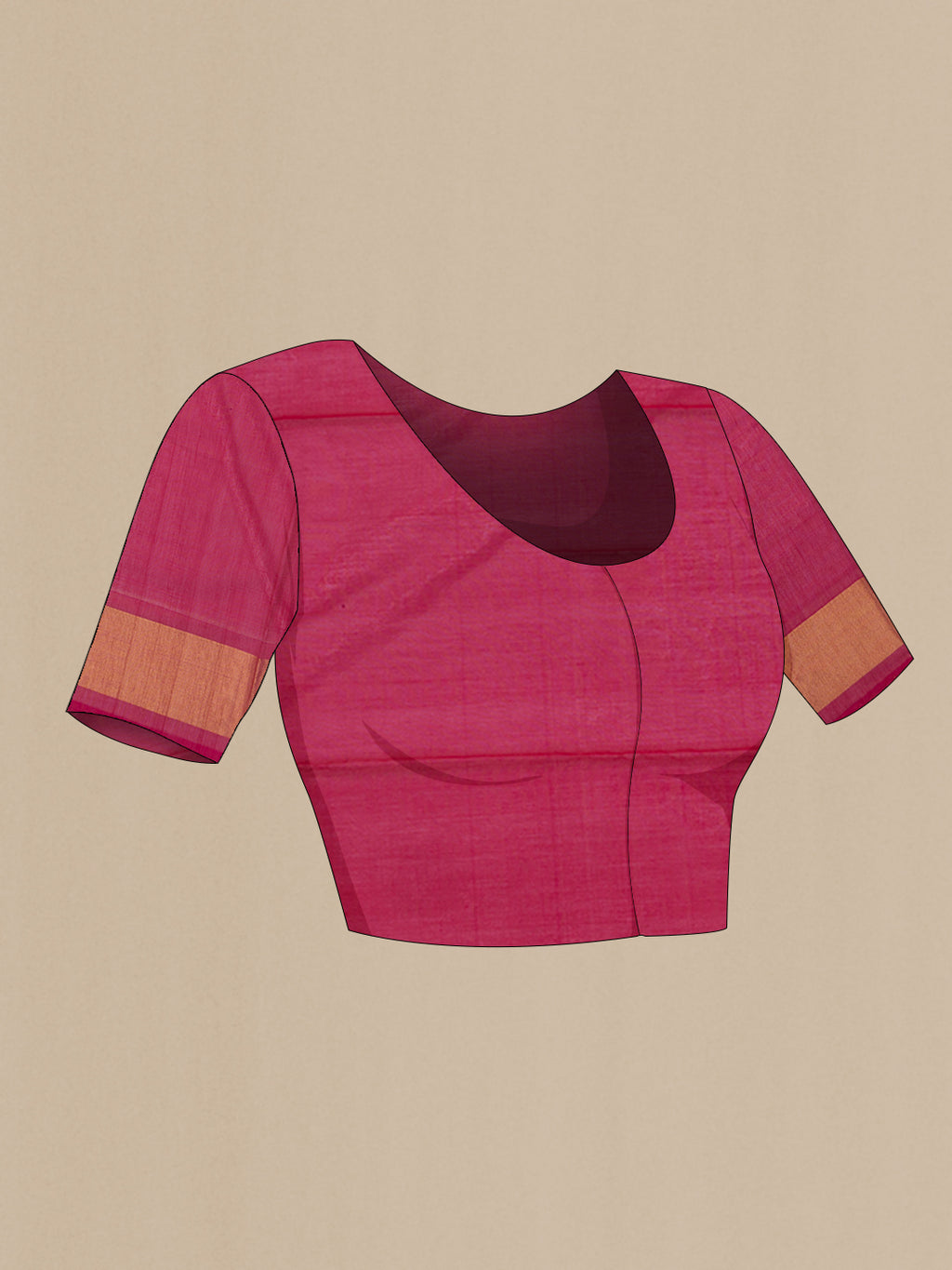 Close up image of the blouse of Sandal Silk Cotton Saree with Ikat Print on the body and Zari Border. 