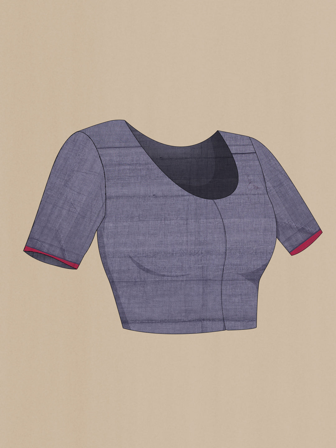 Close up image of the blouse of Navy Blue Kanchi Cotton Saree with Thread Butta on the body and Plain Border. 