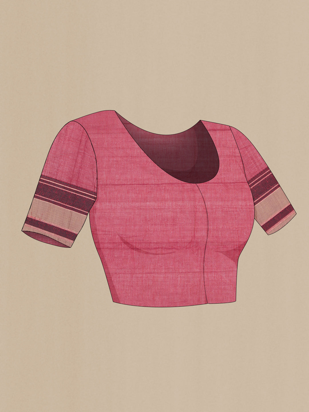 Close up image of the blouse of Maroon Kanchi Cotton Saree with Thread Butta on the body and Thread Border. 