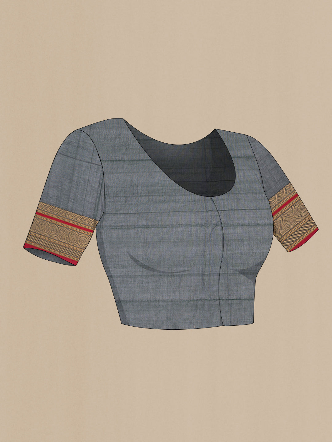 Close up image of the blouse of Bottle Green Kanchi Cotton Saree with Checked design on the body and Thread Border. 