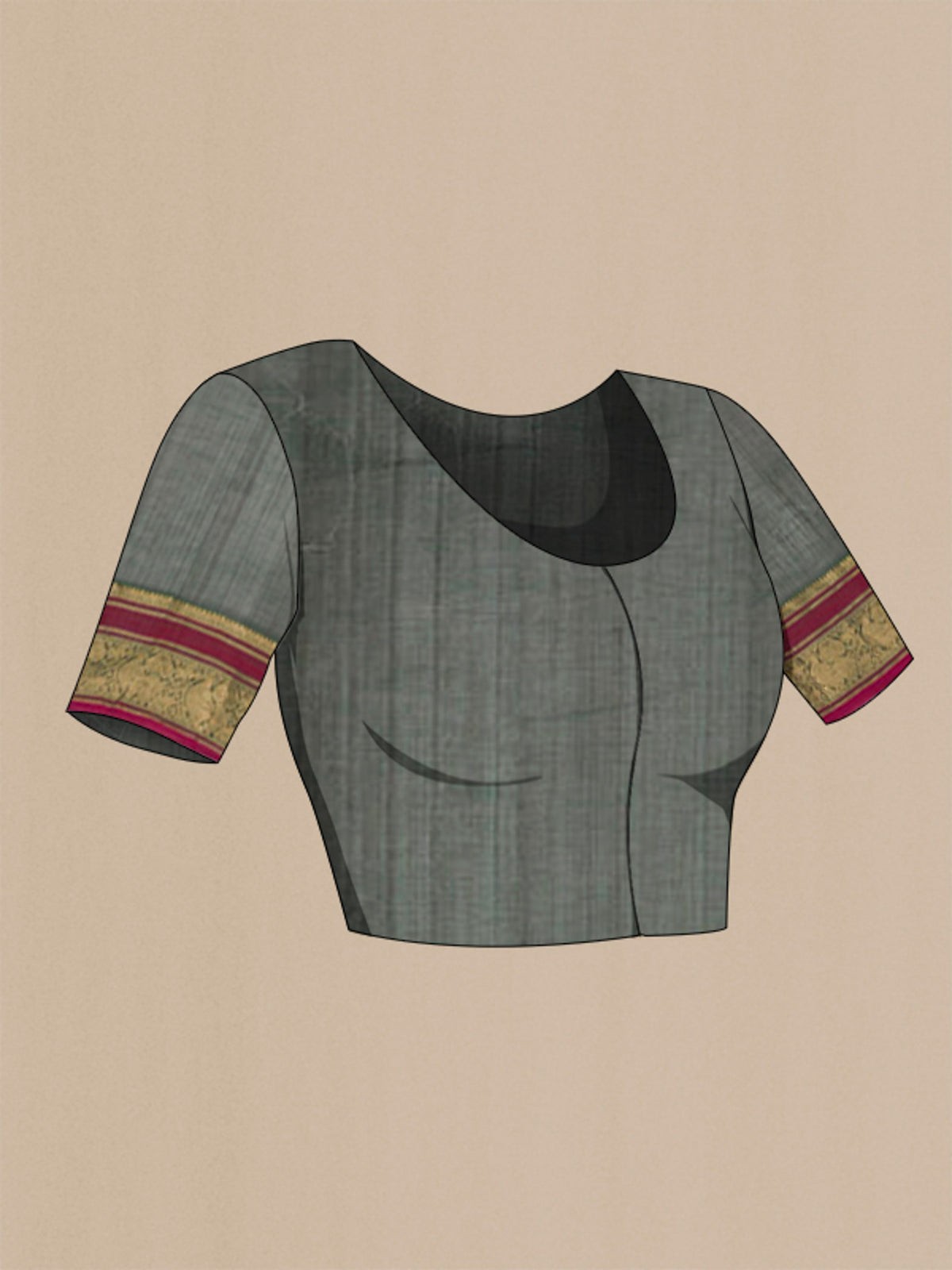Close up image of the blouse of Green Kanchi Cotton Saree with Thread Butta on the body and Zari And Thread Border