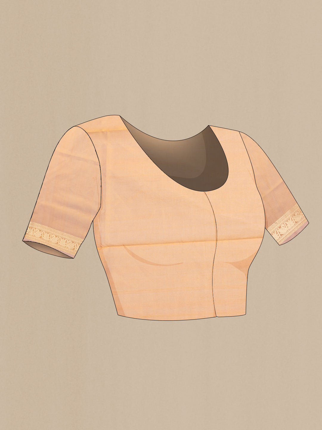 Close up image of the blouse of Sandal Silk Cotton Saree with Zari Butta on the body and Zari Border. 