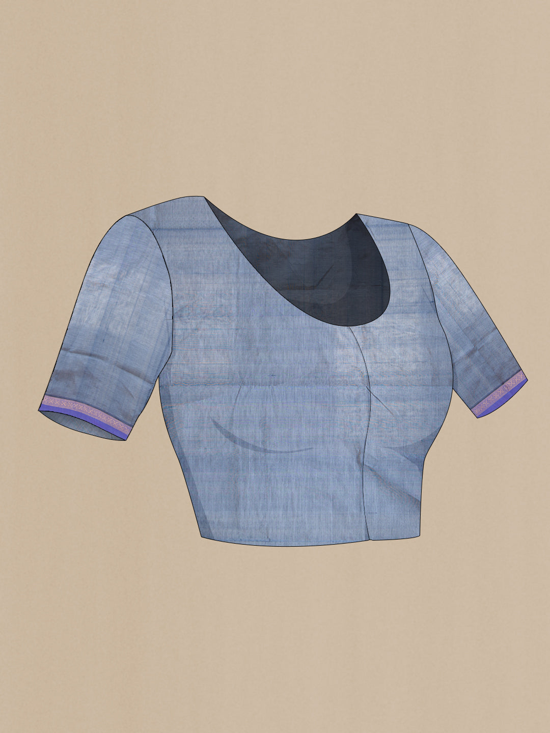Close up image of the blouse of Blue Grey Dual Tone Silk Cotton Saree with Zari Butta on the body and Fancy Border. 