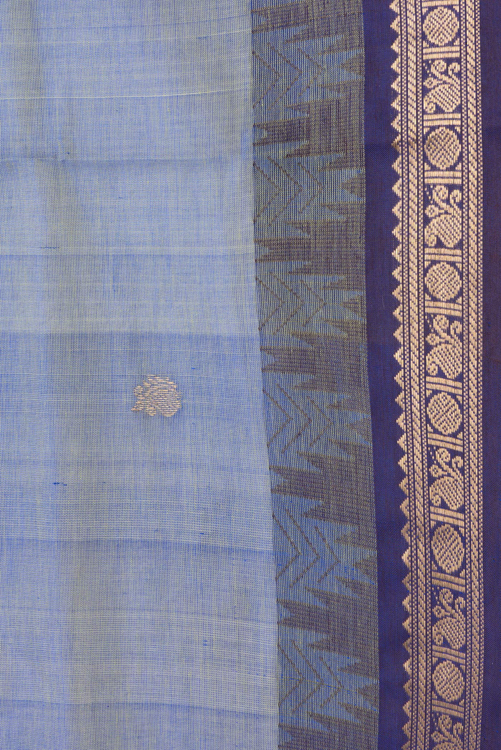 Border image of Peacock Blue Dual Tone Silk Cotton Saree with Zari Butta on the body and Zari And Thread Border. 
