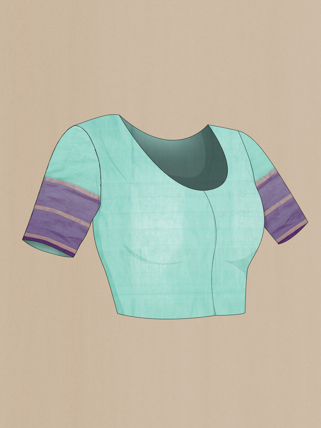 Close up image of the blouse of Sea Green Dual Tone Silk Cotton Saree with Checked design on the body and Fancy Border. 