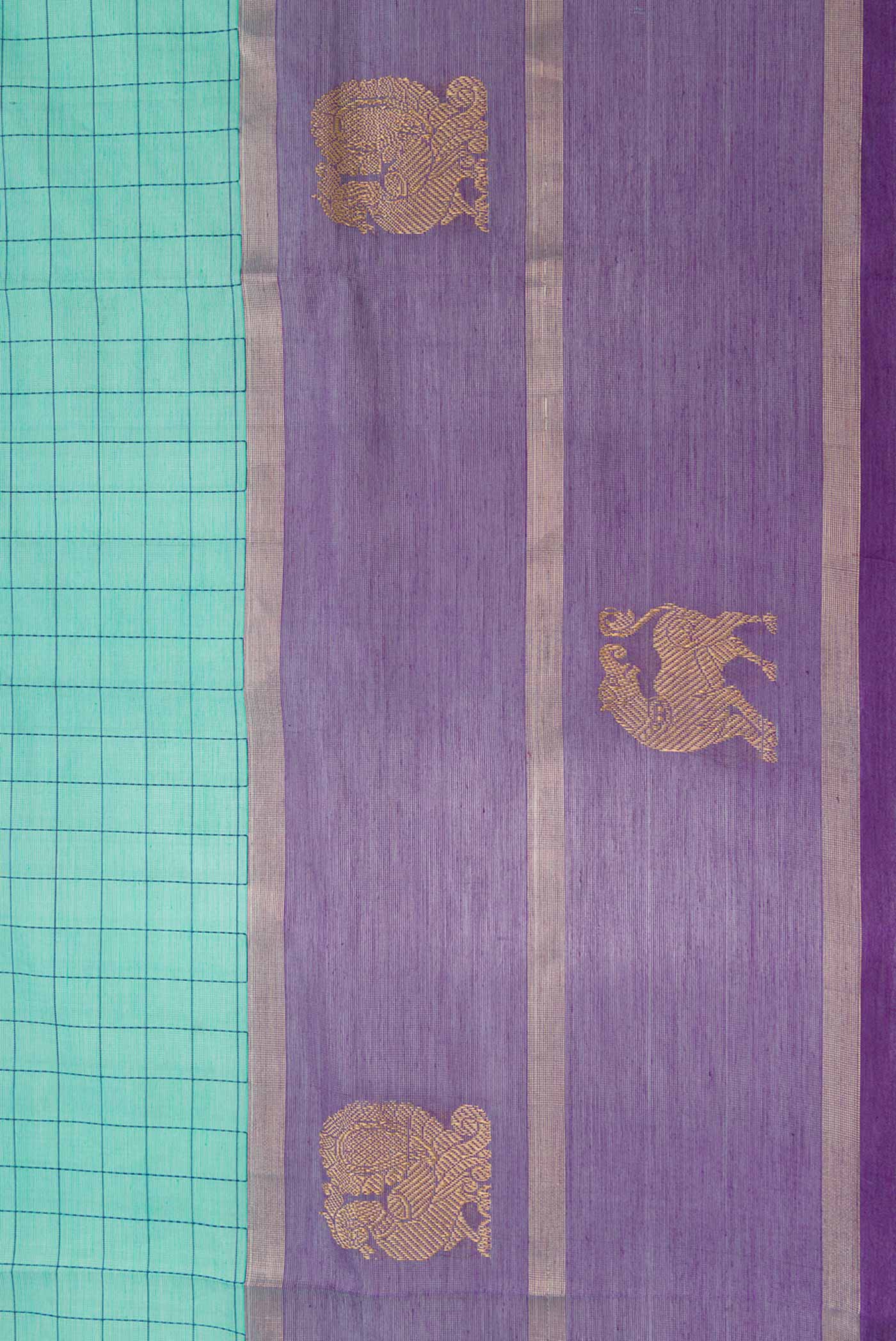 Border image of Sea Green Dual Tone Silk Cotton Saree with Checked design on the body and Fancy Border. 