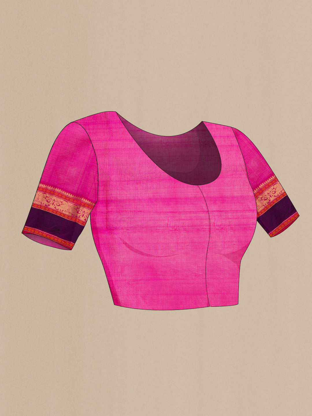 Close up image of the blouse of Pink Dual Tone Silk Cotton Saree with Zari Butta on the body and Zari Border
