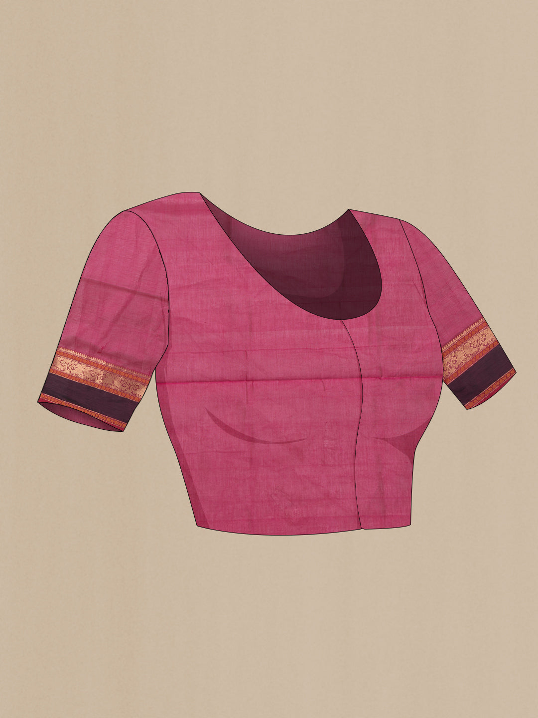 Close up image of the blouse of Pink Dual Tone Silk Cotton Saree with Zari Butta on the body and Zari Border. 