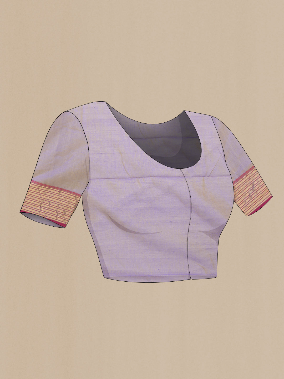 Close up image of the blouse of Purple Dual Tone Silk Cotton Saree with Zari Butta on the body and Zari Border. 