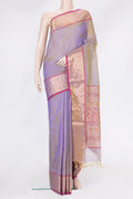Purple Dual Tone Silk Cotton Saree with Zari Butta on the body and Zari Border.  displayed on a mannequin