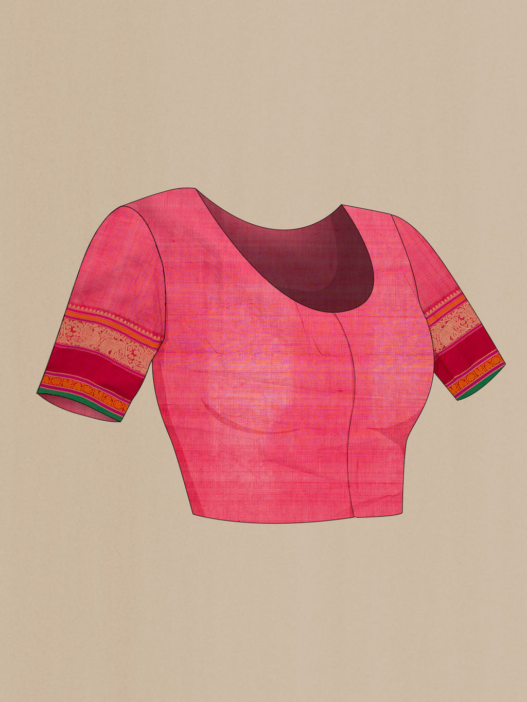 Close up image of the blouse of Maroon Dual Tone Silk Cotton Saree with Thread Butta on the body and Thread Border. 