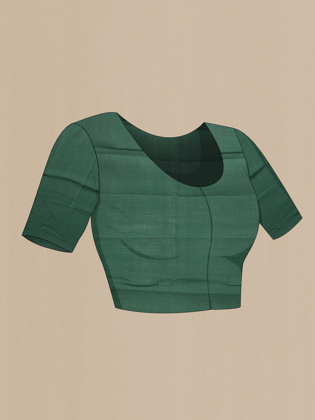 Close up image of the blouse of Bottle Green Dual Tone Organza Silk Saree with Embroidery on the body and Without Border. 