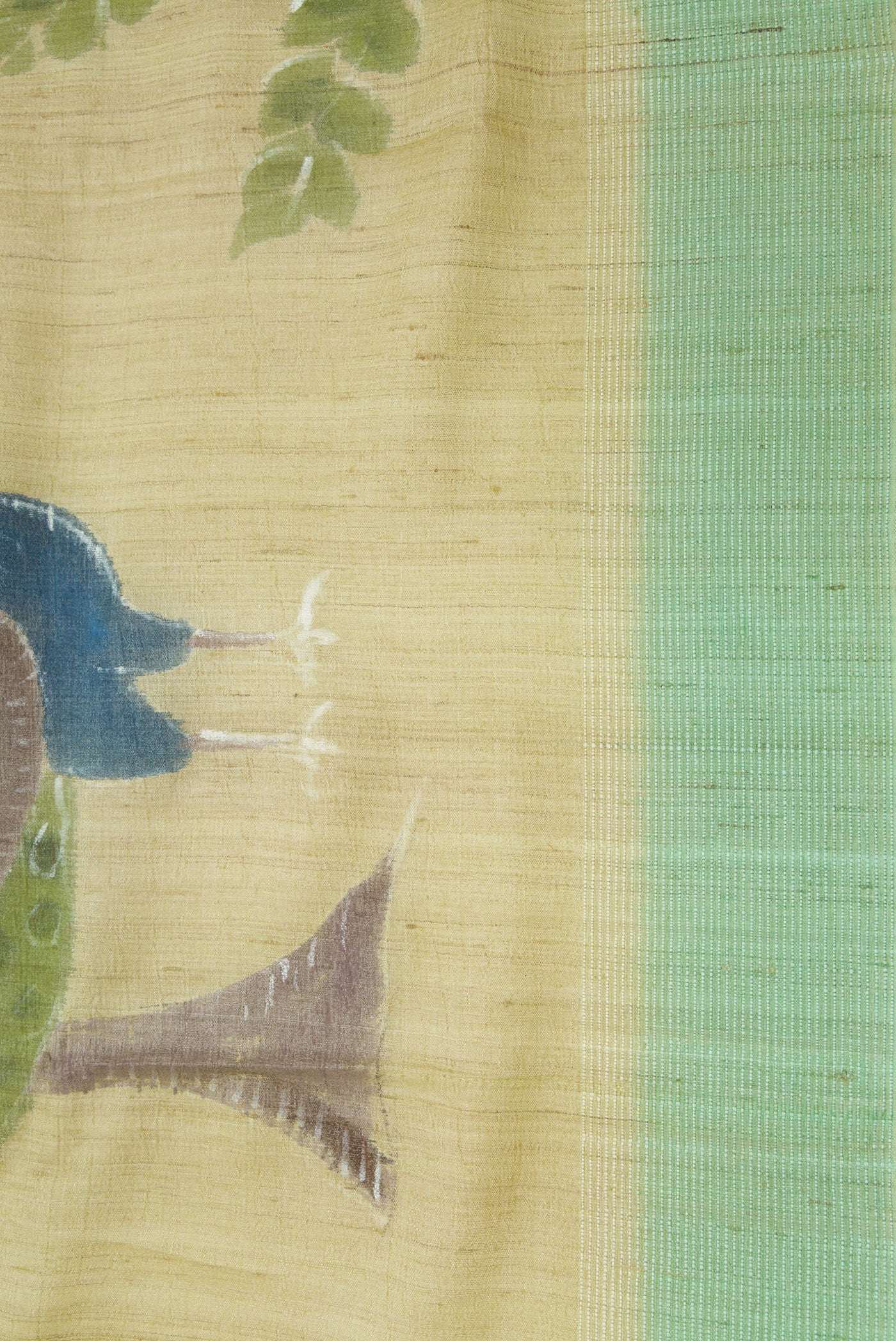 Border image of Pista Green Dual Tone Tussar Silk Saree with Printed design on the body and Plain Border. 