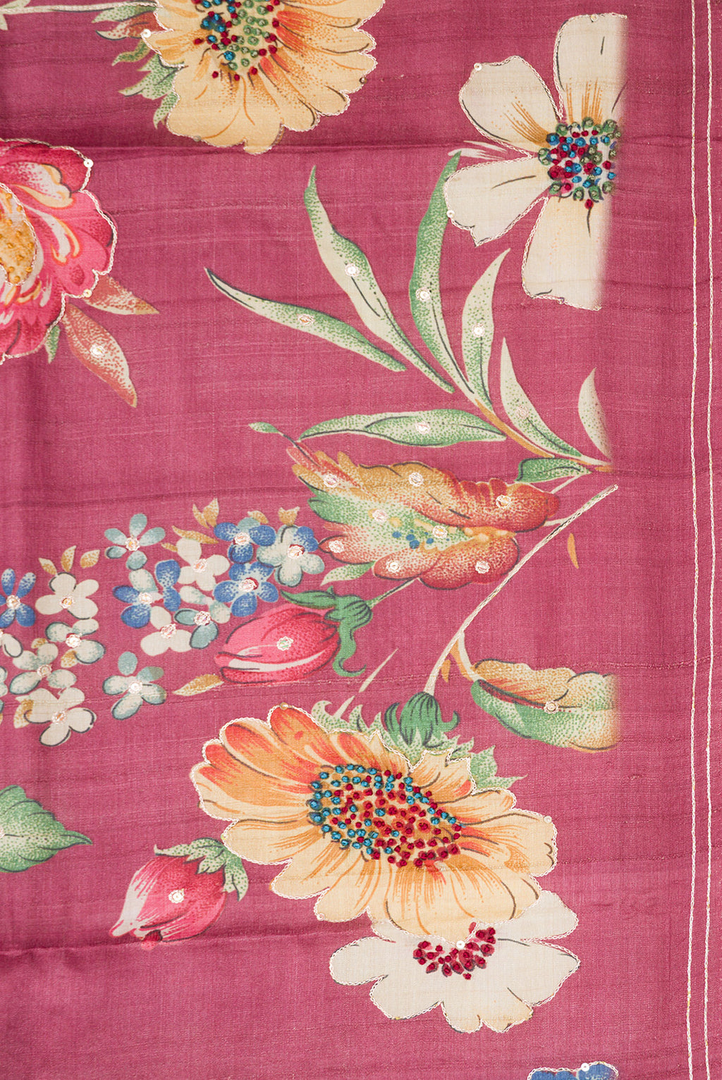 Border image of Pink Dual Tone Tussar Silk Saree with Printed design on the body and Embroidery Border. 