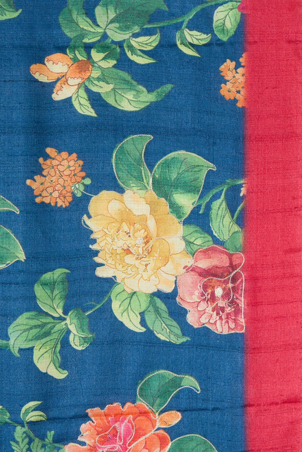 Border image of Navy Blue Dual Tone Tussar Silk Saree with Printed design on the body and Plain Border. 