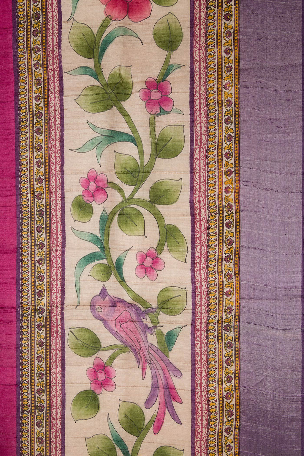 Border image of Magenta Dual Tone Tussar Silk Saree with Plain Body and Fancy Border. 