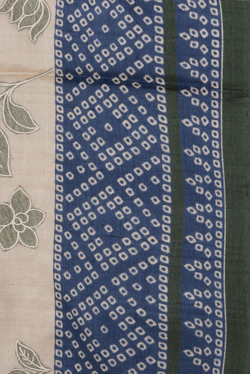 Border image of Beige Dual Tone Tussar Silk Saree with Embroidery on the body and Printed Border. 
