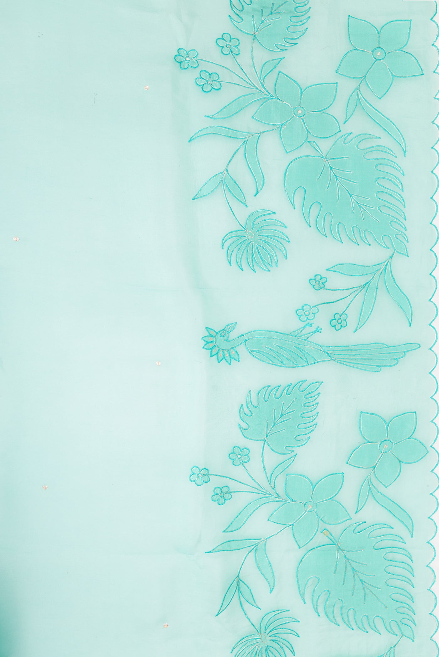 Border image of Sky Blue Dual Tone Organza Silk Saree with Embroidery on the body and Embroidery Border. 