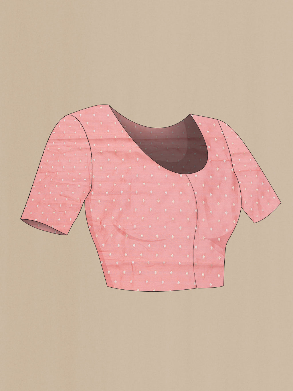 Close up image of the blouse of Peach Dual Tone Organza Silk Saree with Embroidery on the body and Embroidery Border. 