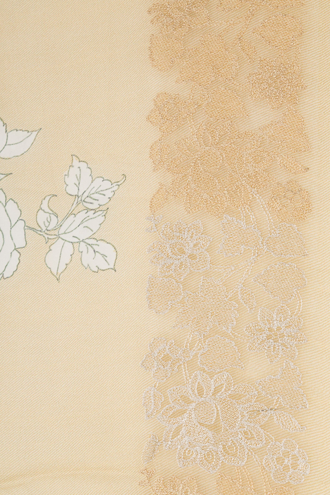 Border image of Beige Dual Tone Organza Silk Saree with Printed design on the body and Embroidery Border. 