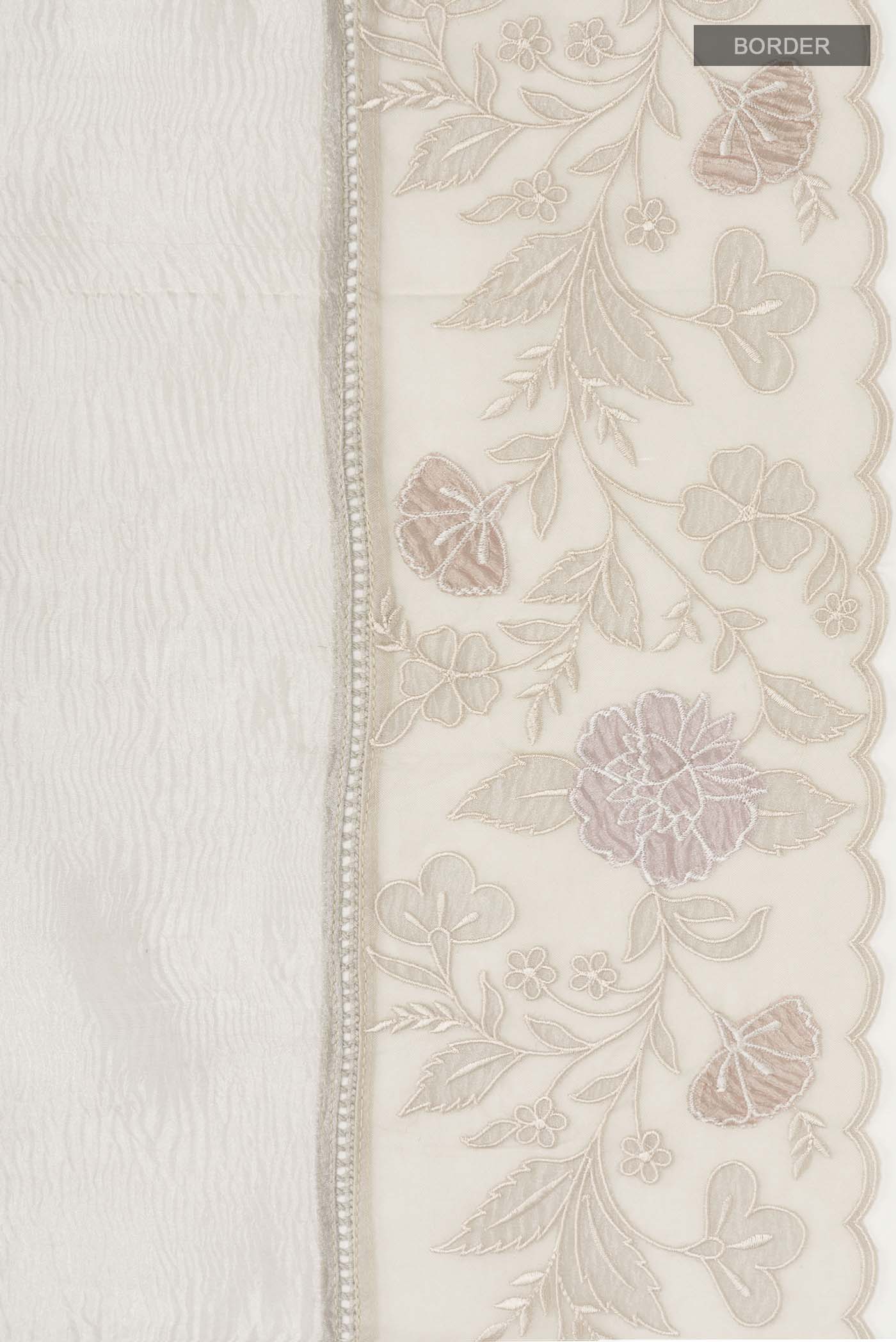 Border image of Silver Tissue Silk Saree with Plain Body and Embroidery Border
