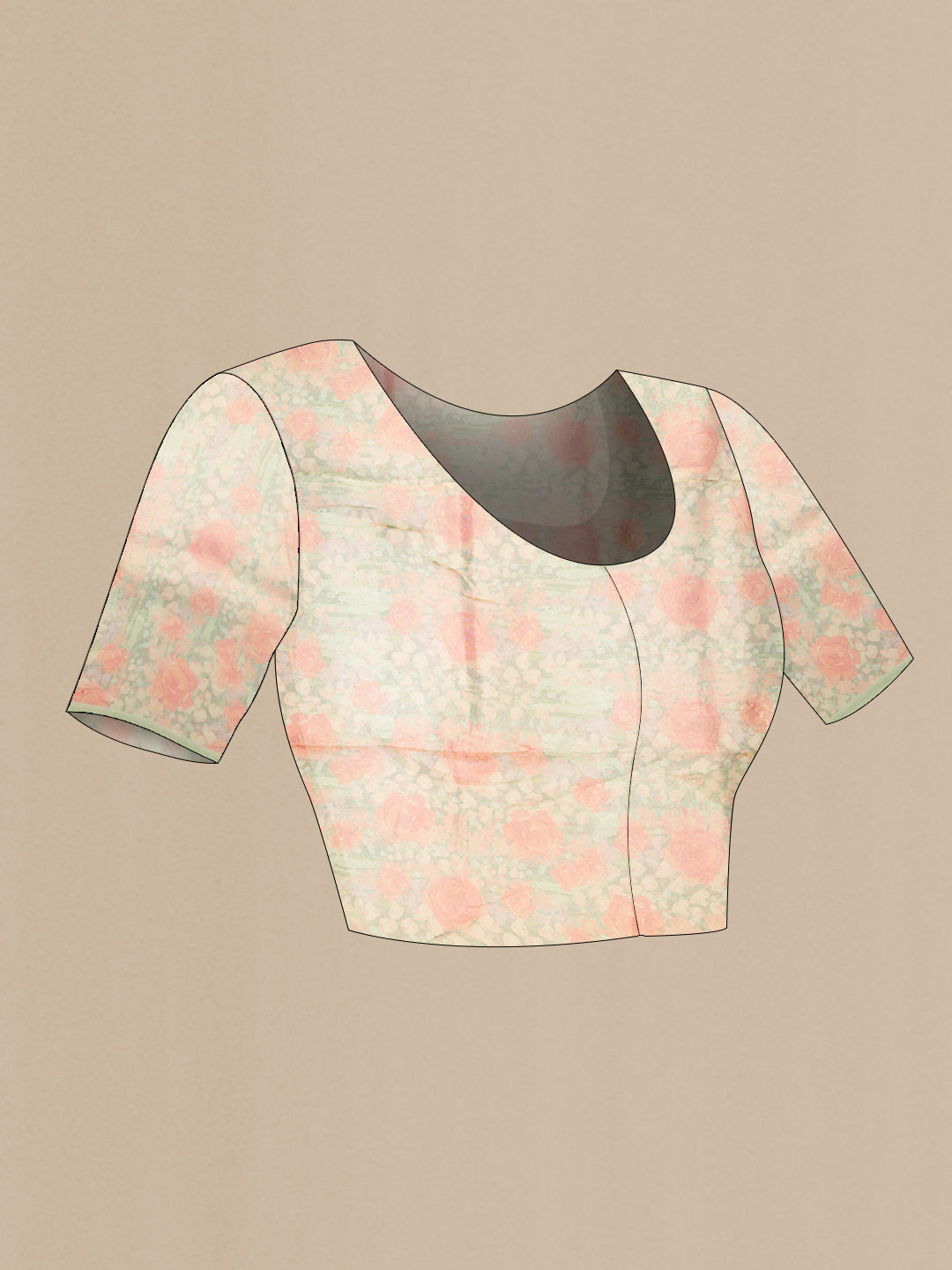 Close up image of the blouse of Pista Green Dual Tone Organza Silk Saree with Embroidery on the body and Embroidery Border. 