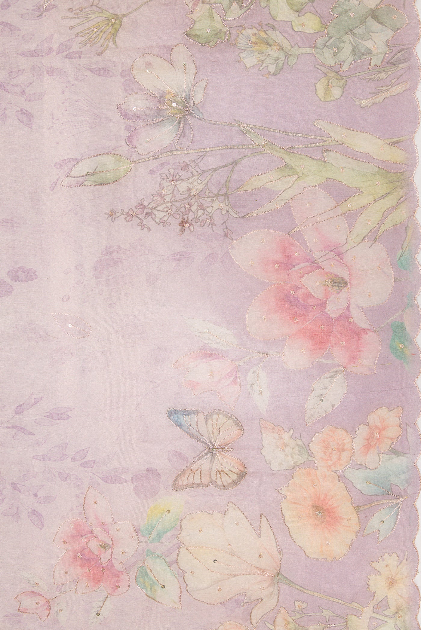 Border image of Rose Gold Dual Tone Organza Silk Saree with Embroidery on the body and Embroidery Border. 