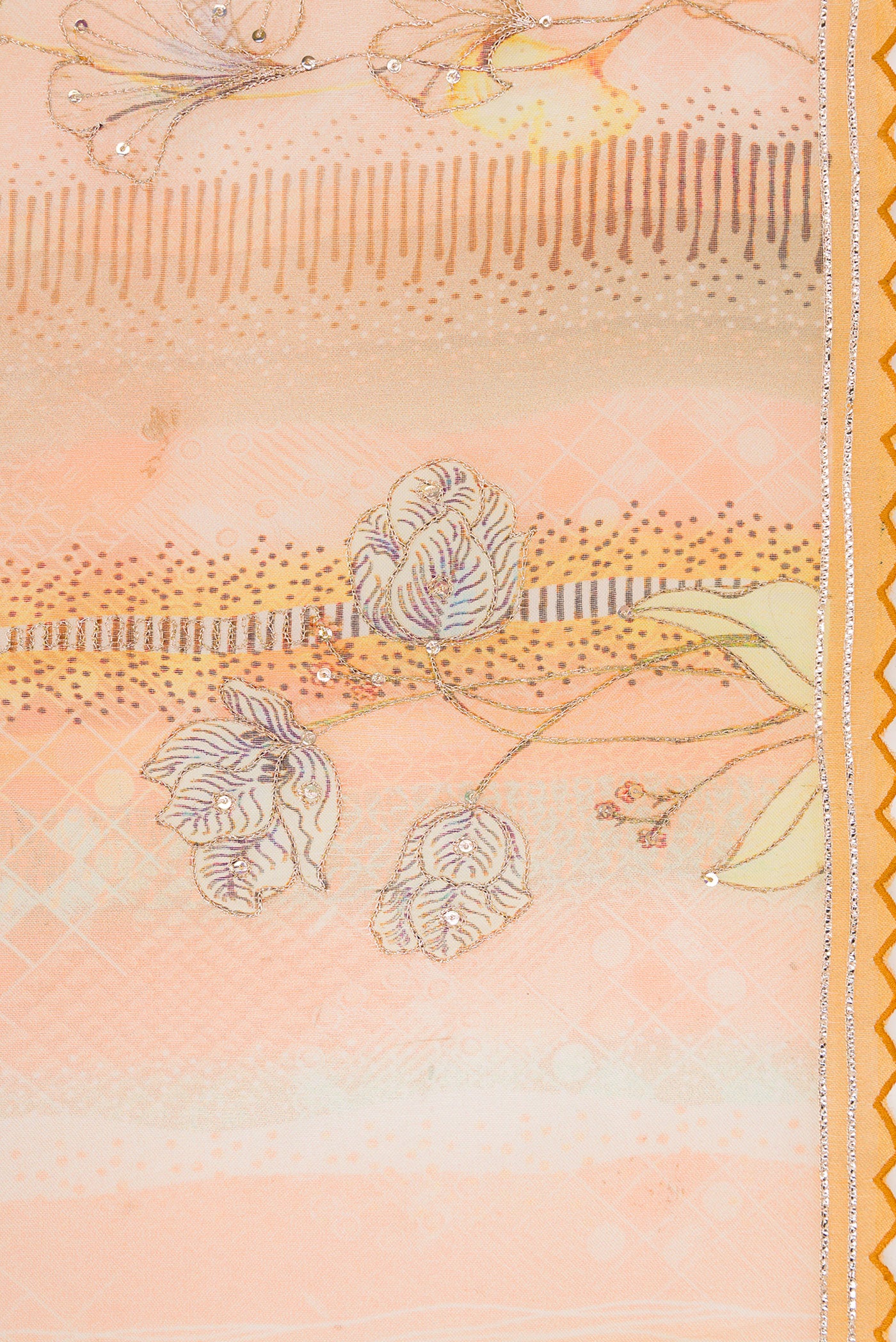 Border image of Peach Dual Tone Organza Silk Saree with Embroidery on the body and Embroidery Border. 