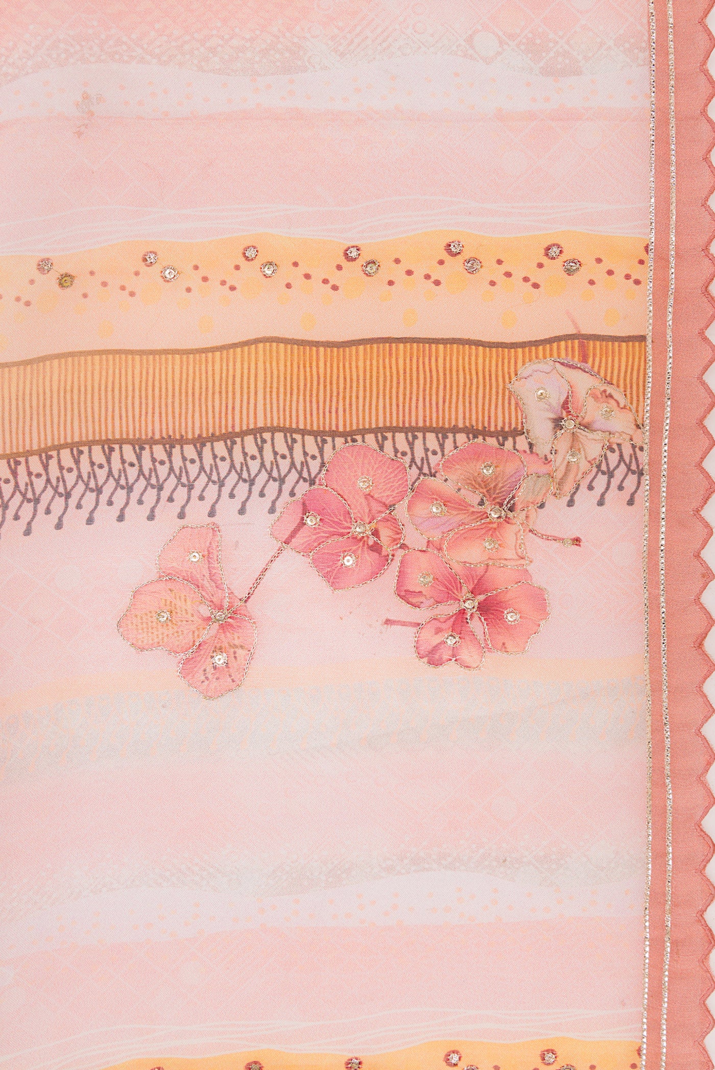 Border image of Pink Dual Tone Organza Silk Saree with Embroidery on the body and Embroidery Border. 