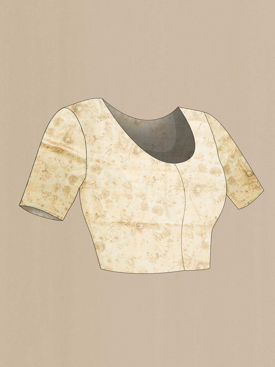 Close up image of the blouse of Sandal Dual Tone Organza Silk Saree with Embroidery on the body and Thread Border. 