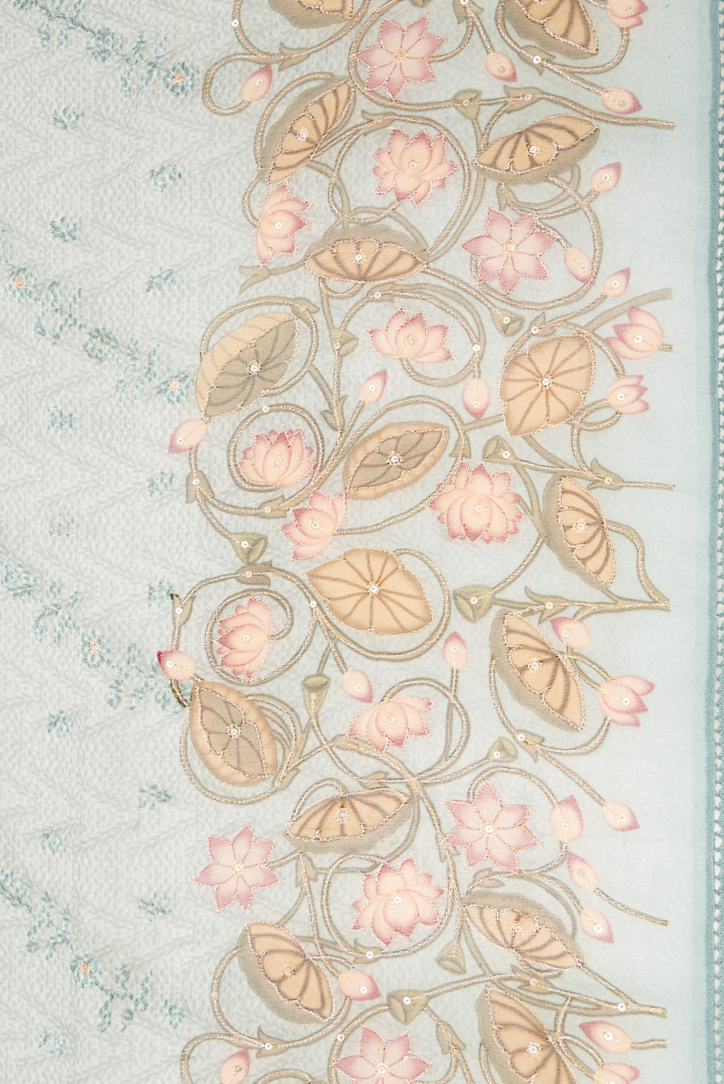 Border image of Maya Blue Dual Tone Organza Silk Saree with Embroidery on the body and Embroidery Border. 
