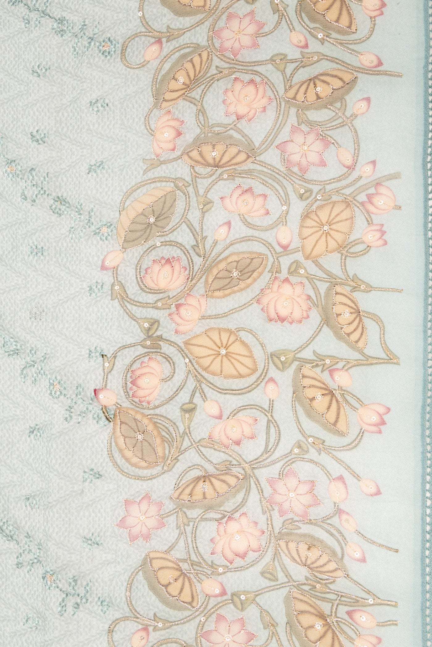Border image of Maya Blue Dual Tone Organza Silk Saree with Embroidery on the body and Embroidery Border. 