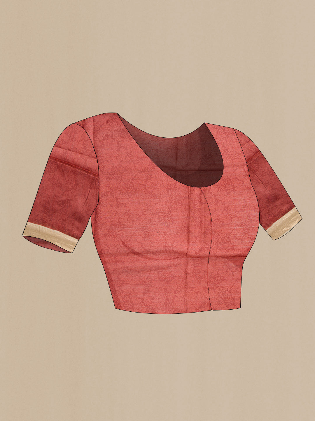 Close up image of the blouse of Dark Pink Dual Tone Tussar Silk Saree with Printed design on the body and Zari Border