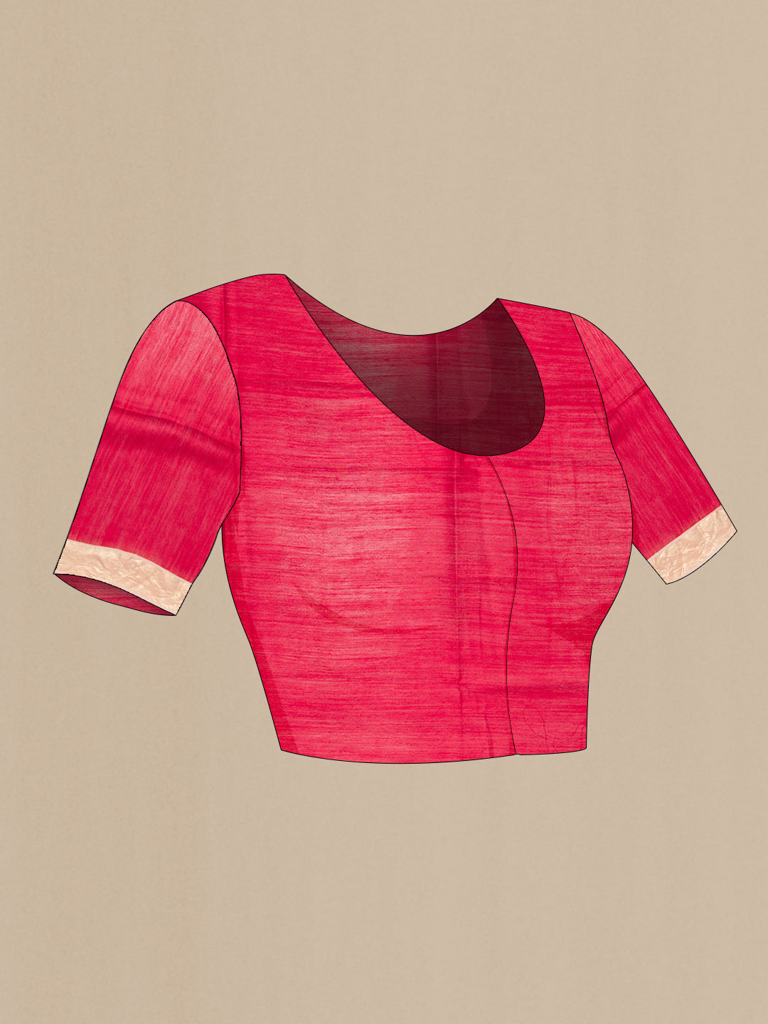 Close up image of the blouse of Maroon Dual Tone Tussar Silk Saree with Printed design on the body and Fancy Border. 