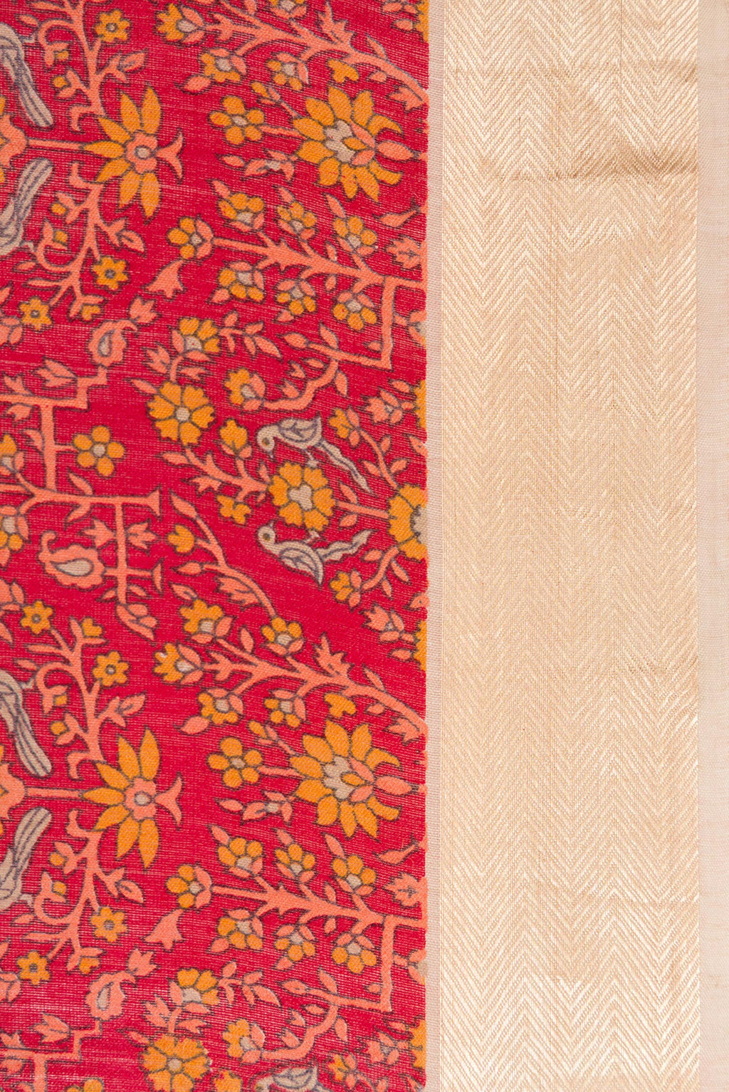 Border image of Maroon Dual Tone Tussar Silk Saree with Printed design on the body and Fancy Border. 