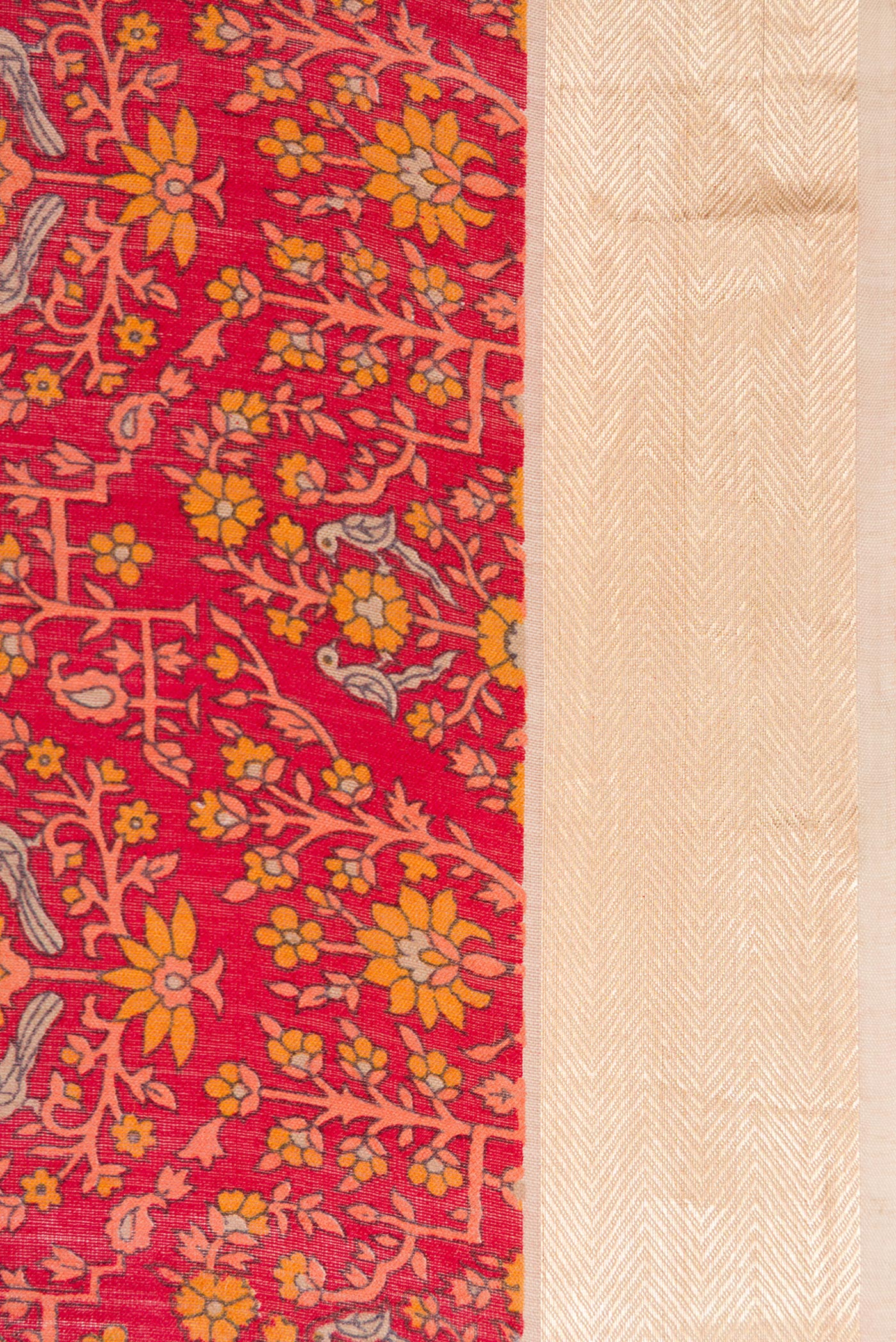 Border image of Maroon Dual Tone Tussar Silk Saree with Printed design on the body and Fancy Border. 