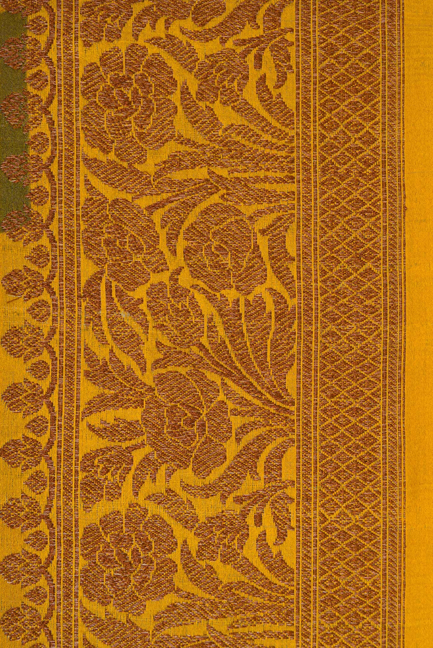 Border image of Grey Dual Tone Tussar Silk Saree with Printed design on the body and Fancy Border. 