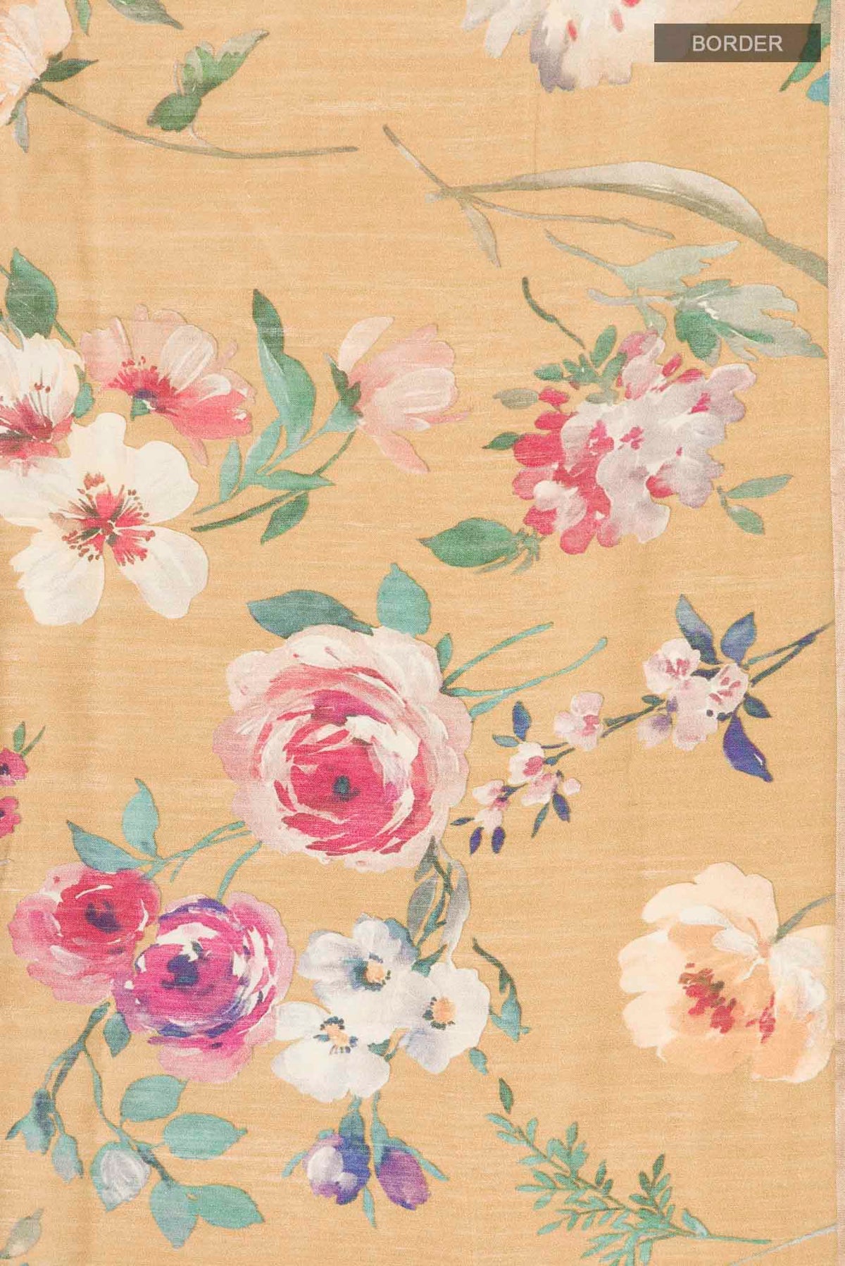 Border image of Brown Bhagalpuri Tussar Silk Saree with Floral Print on the body and Thin Zari Line