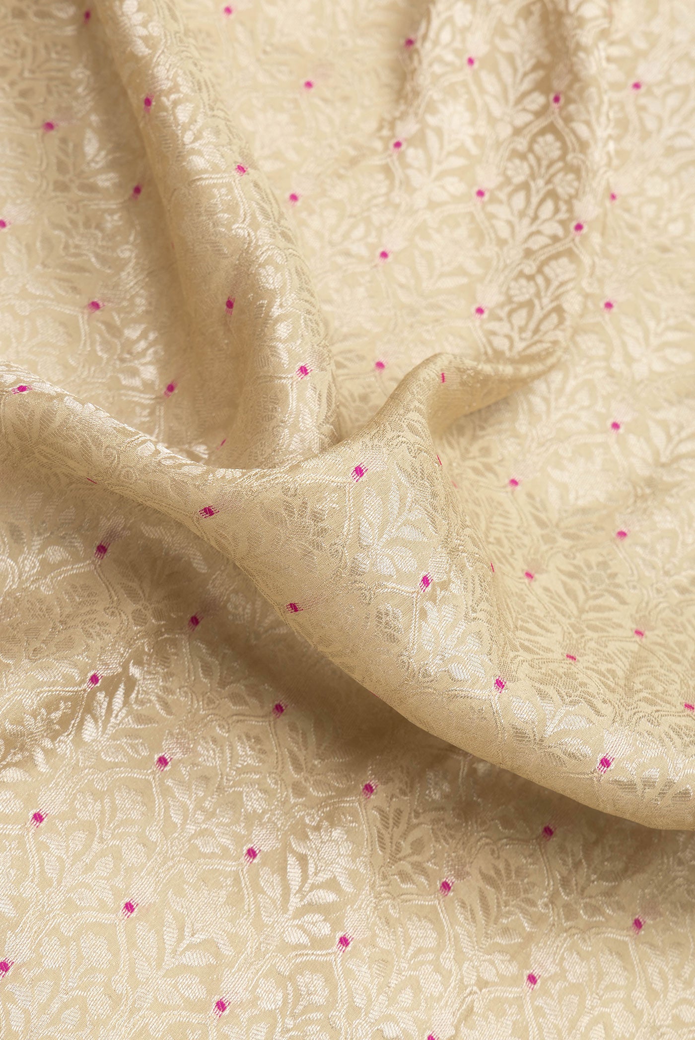 Close up of Pista Green Dual Tone Banarasi Georgette Saree with Zari Brocade on the body and Zari Border.  displaying folds