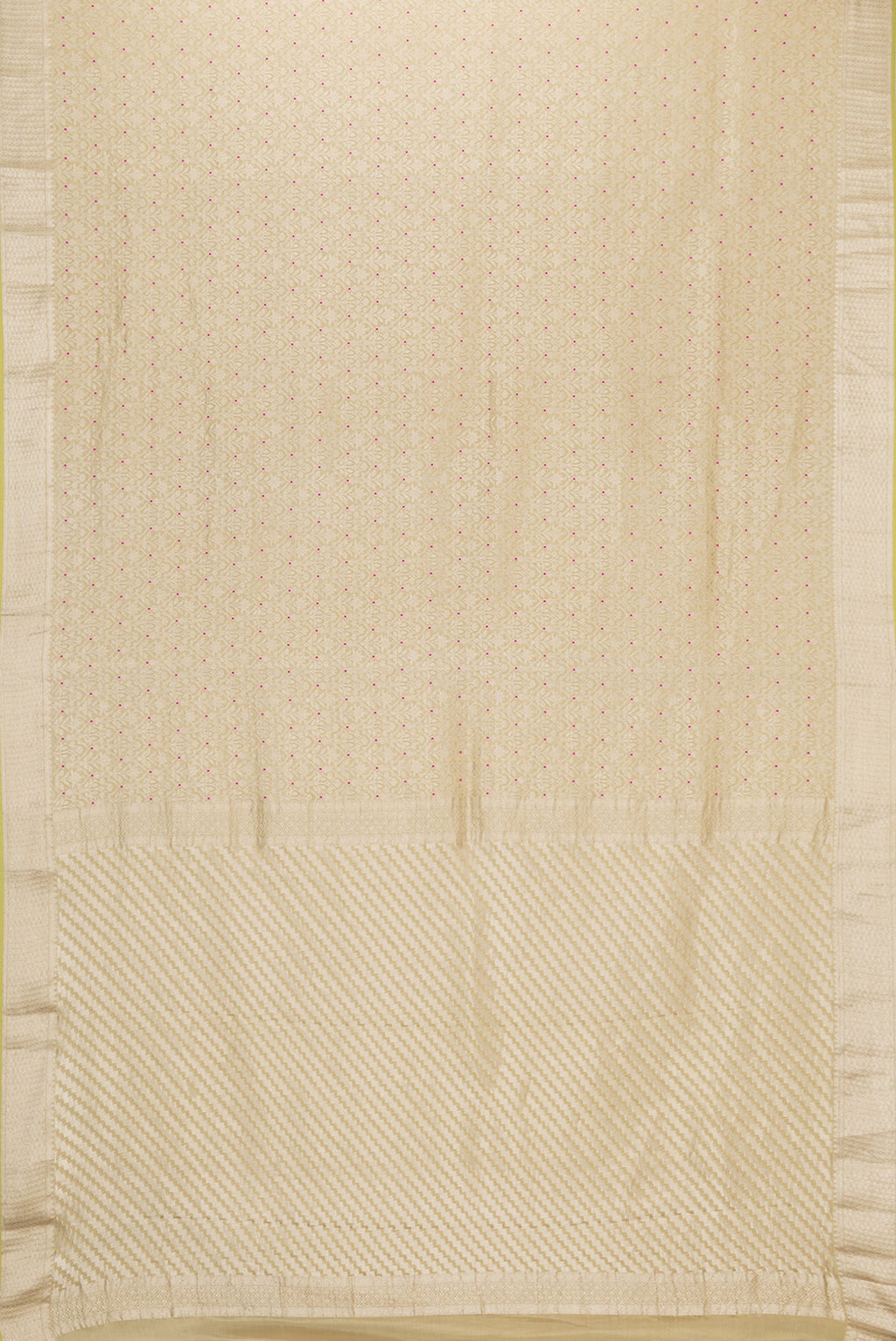 Flat view of Pista Green Dual Tone Banarasi Georgette Saree with Zari Brocade on the body and Zari Border. 